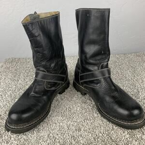 John Fluevog Boots Mens Size 13 Leather Motorcycle Biker Grunge Punk Strap Sole